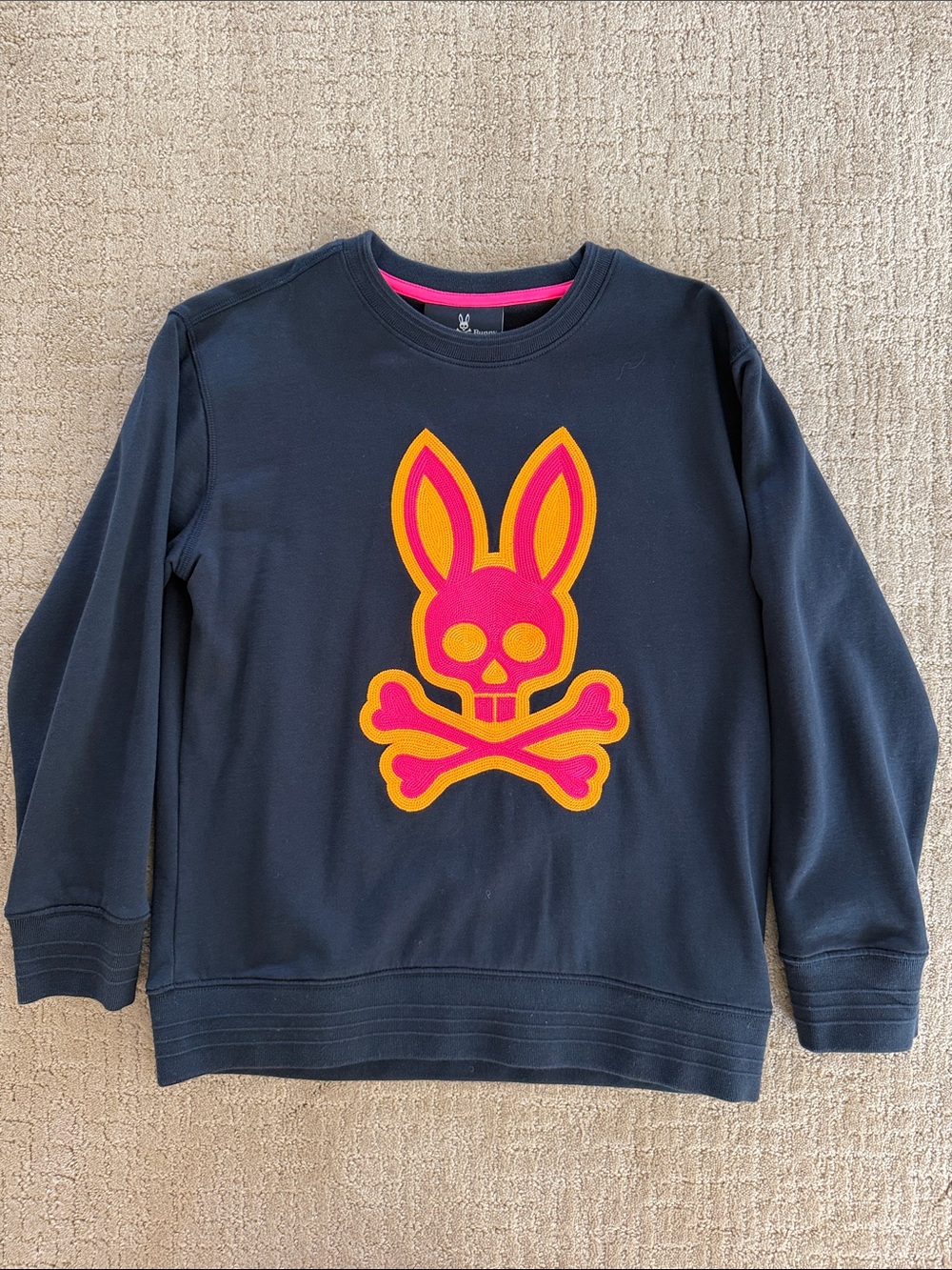 Youth size Large • Psycho Bunny • Navy Sweatshirt • Pink & Orange Bunny Skull